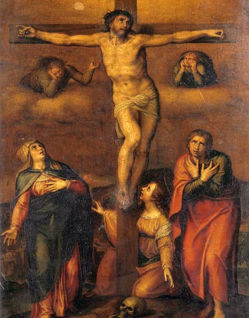 De kruisiging van Jezus. Michelangelo (1540). Logroo, Santa Maria del Palacio kerk