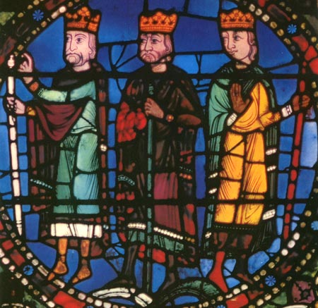 de 3 Wijzen uit het Oosten. Chartres, kathedraal, glasraam, 12de eeuw