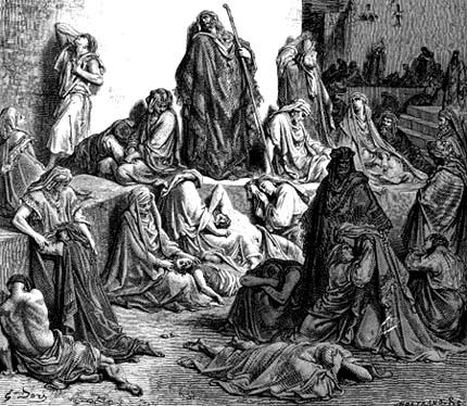 inwoners van Jeruzalem na de verwoesting van hun stad. Gustave Dor, ets, 1865