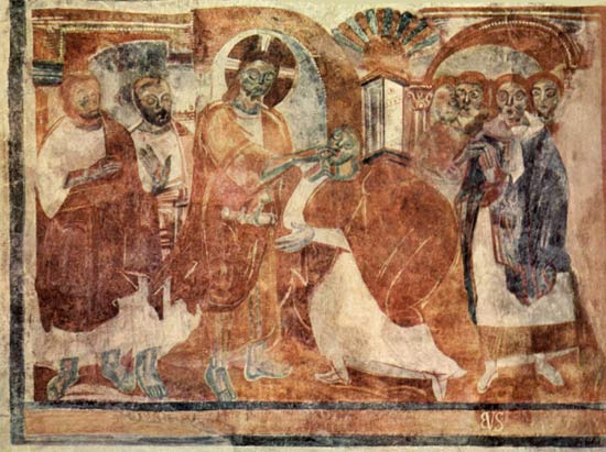 Jezus geneest de doofstomme. Fresco, 775. Mstair (Zw.), Sankt Johann kloosterkerk