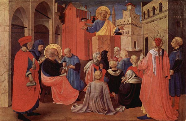 De prediking van de apostel Petrus. Fra Angelico, 1433. Firenze, Museo di San Marco