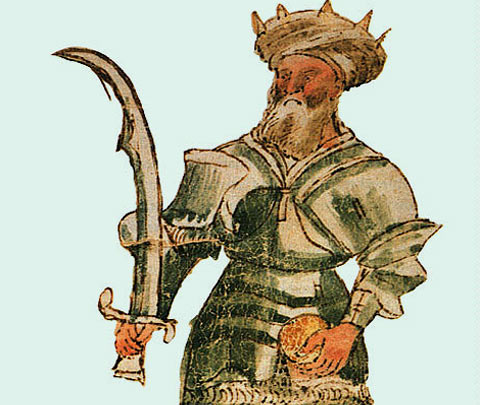 Saladin, die Jeruzalem heroverde op de kruisvaarders. 15de-eeuwse miniatuur