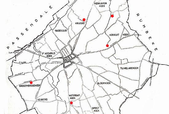kaart van Moorslede met de wijknamen en de geografische situering van de scholen