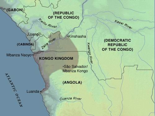 kaart met het Koninkrijk Kongo (ca. 1400 - 1888)