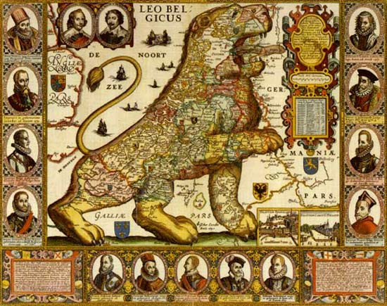 Leo Belgicus met de 17 Provincin der Nederlanden