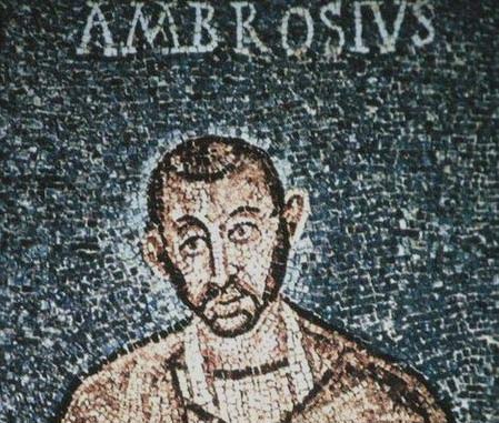de kerkvader St. Ambrosius. Oudste voorstelling. Mozek, ca. 470. Milaan, S. Ambrogiokerk