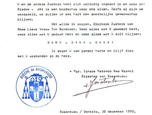 laatste stuk van Mgr Matondo's afscheidsbrief