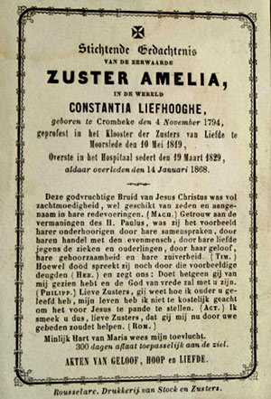 Doodsprentje van Zr. Amelia Liefhooghe