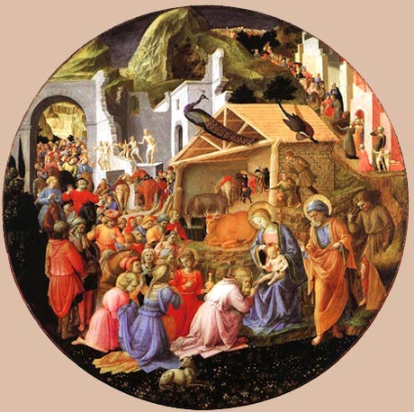 de aanbidding der Wijzen. Fra Angelico, 1445. (Washington, National Gallery)