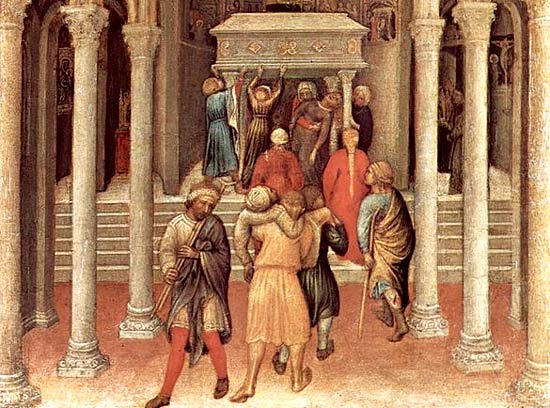 Pelgrims bij het graf van St. Niklaas in Bari. Gentile da Fabriano, 1425. Washington, National Gallery of Art.