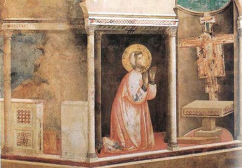 Aanbidding van het H. kruis door de H. Franciscus. Fresco. Giotto, 1295