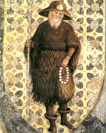 Pelgrim met gebedssnoer. Fresco, 15de eeuw. Verona, Sant'Anastasia.