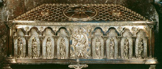 het grafschrijn van de H. apostel Jacobus. Compostela, kathedraalcrypte