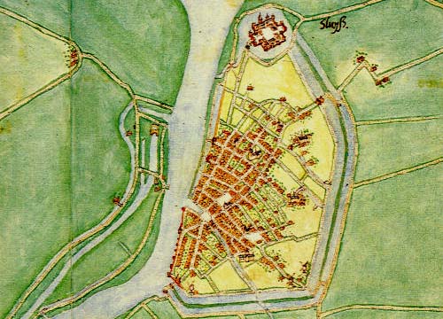 plattegrond van Sluis. Jacobus van Deventer, circa 1565