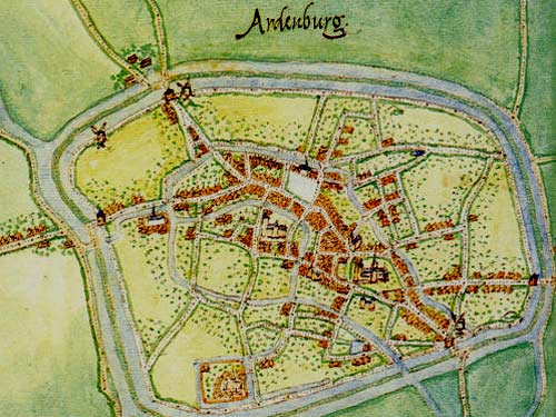 plattegrond van Aardenburg. Jacobus van Deventer, circa 1565