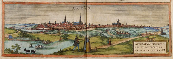 panoramische kaart van Arras. G. Braun; F. Hogenberg, Civitates Orbis Terrarum, 1572