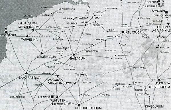 het Romeinse heerwegennet in Noord-Galli en Germania Inferior, 1ste eeuw na Chr.