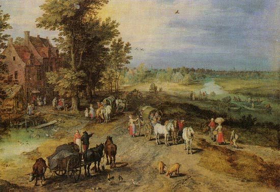 afspanning voor paarden. Pieter Brueghel de Oudere, rond 1610.