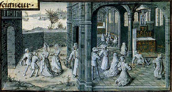 mirakuleuze genezing van een kreupele. Miniatuur, 1456. Parijs, BN