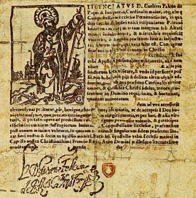 een Compostela-certificaat. Begin 17de eeuw.