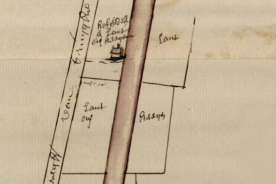 De oude Doorniksche Baene ter hoogte van Pittem. Fragment van een wegenkaart van ca. 1750 (Brugge, Stadsarchief).