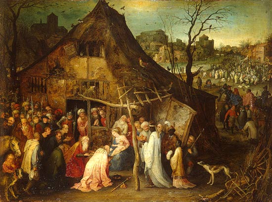 Aanbidding der koningen. Jan, de Fluwelen Brueghel, 1598. St.-Petersburg, Hermitage