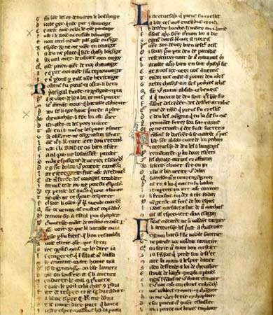 pagina uit het beroemde middeleeuwse Chanson de Roland. Ms, 1125. Parijs, Bibl. Nat.