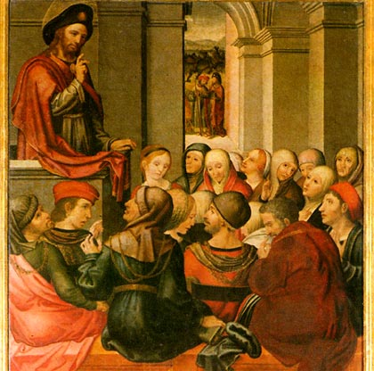 prediking van de H. Jacobus in Spanje. Paolo de San Leocadio, 16de eeuw. Villareal de los Infantes, St. Jakobskerk.