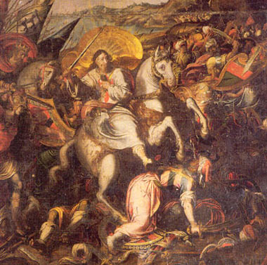 De slag van Clavijo. Mateo Perez de Alesio, 1587. Sevilla, St.-Jakobskerk