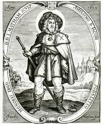 Jacobus als pelgrim. kopergravure. Jacob Matham, 1624