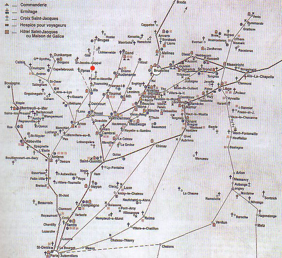 het netwerk van middeleeuwse pelgrimswegen in Belgi en N.-Frankrijk