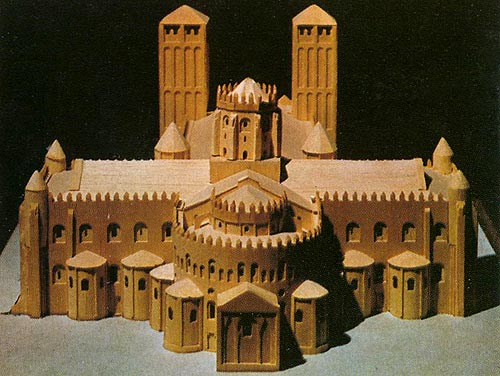 maquette van de 12de eeuwse romaanse basiliek. (A. Richard Brooks, Harvard Univ.