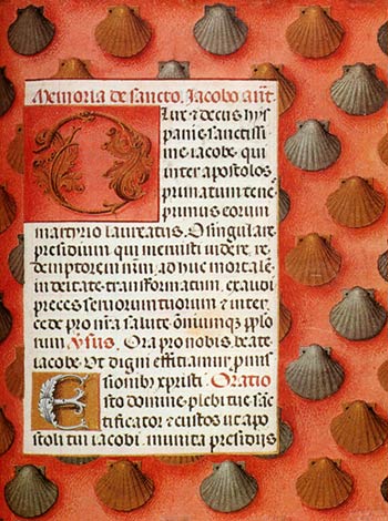 sierboord met schelpen op een Vlaamse miniatuur. Einde 15de eeuw. München, Bayerische Staatsbibliothek