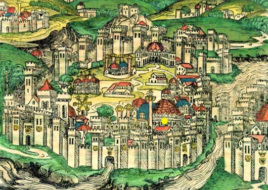 Constantinopel op een kaart van Hartmann Schedel uit 1493