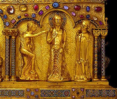 Het doopsel van Jezus door Johannes de Doper. Voorzijde reliekschrijn, onderaan, rechts