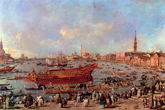 Galeischip in de haven van Veneti. Francesco Guardi, 1775 (Parijs, Louvre)