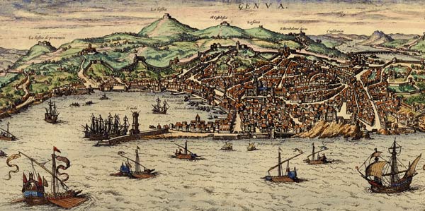 De Noord-Italiaanse havenstad Genua. Braun & Hogenberg, 1572.