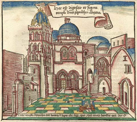 de door de kruisvaarders gerestaureerde H. Grafkerk. B. von Breydenbach, 1486.
