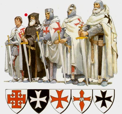 de ridderorden tijdens de kruistochten. De 2de van links is een Hospitaalridder van St.-Jan