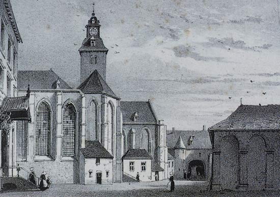 Plein voor het St.-Jansgasthuis. Paul Lauters, 19de eeuw.