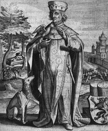 Godfried III, graaf van Brabant. Ets van Adriaan van Baerland,  1600