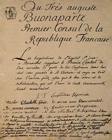 Verzoek tot rehabilitatie van de Gasthuiszusters, gericht aan Napoleon Bonaparte.