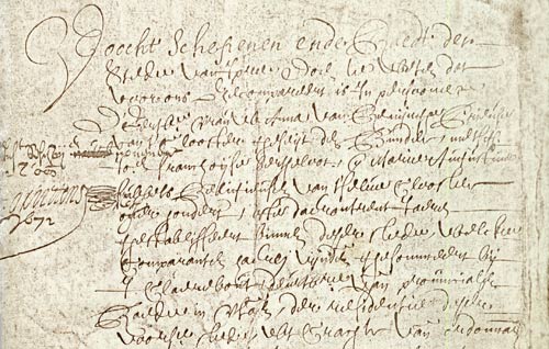 de eerste paragrafen van de goederenaangifte van 1672