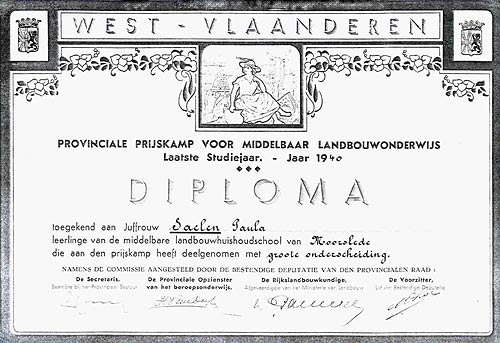 een provinciaal diploma (schooljaar 1939-40)