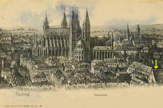 Postkaart (van vóór 1892). Rechts onderaan de hospitaalkapel.