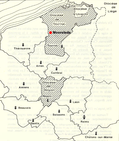 Het aartsbisdom Reims met 12 bisdommen, o.m. het diocees Doornik, verbonden met dat van Noyon tot 1146.