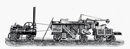 dorsmachine aangedreven door een stoommachine (ets, 1890)