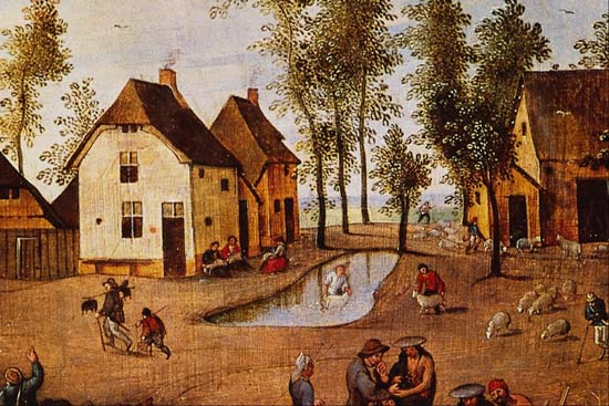 Het scheren van de schapen. Abel Grimmer, 1565. Antwerpen, Mus. Schone Kunsten