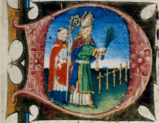 Inwijding door de bisschop van een kerkhof. Miniatuur, 1450