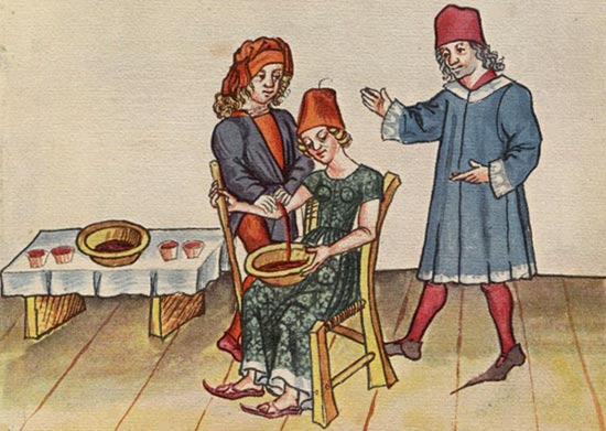 Aderlating. Hans Dirmstein, 1471. Frankfurt am Main, Universitätsbibliothek.